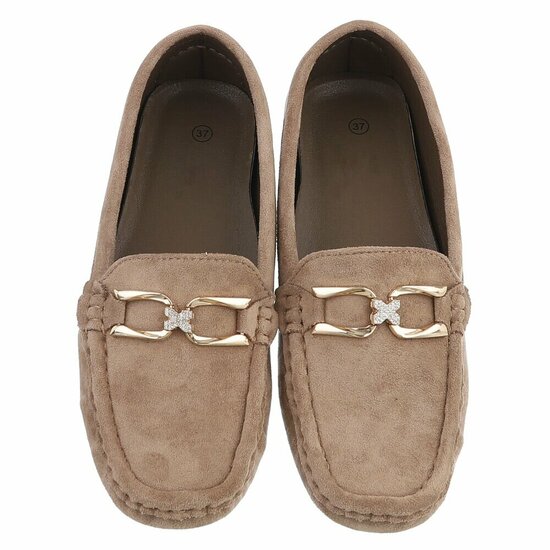 Kaki bruine suede mocassin Nadine met decoratie