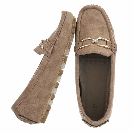 Kaki bruine suede mocassin Nadine met decoratie
