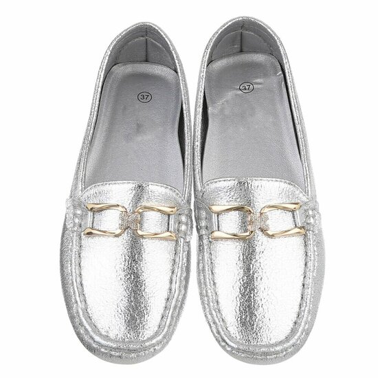 Zilveren mocassin Nadine met decoratie