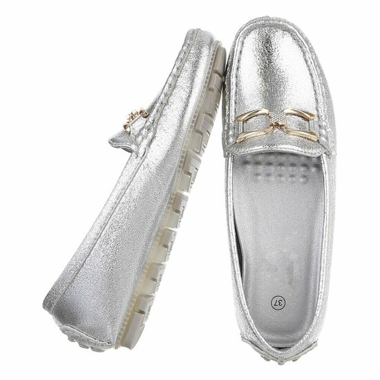 Zilveren mocassin Nadine met decoratie