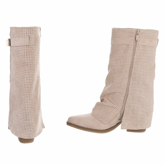 Beige suède laars met perforaties en goudkleurige gesp Milou