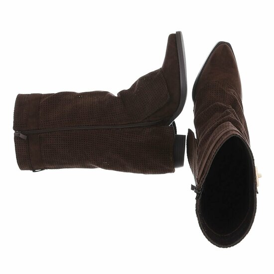 Bruine suède laars met perforaties en goudkleurige gesp Milou