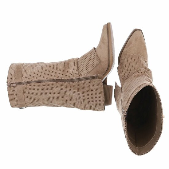 Kaki bruine suède laars met perforaties en goudkleurige gesp Milou