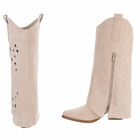 Beige suède biker-western laars Cibella met decoratieve ringen