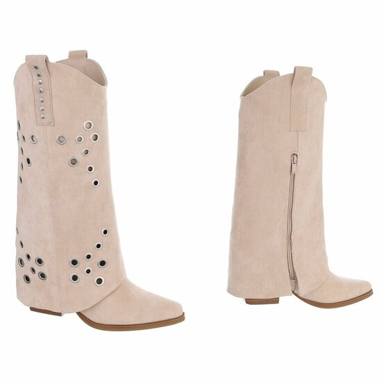 Beige suède biker-western laars Cibella met decoratieve ringen