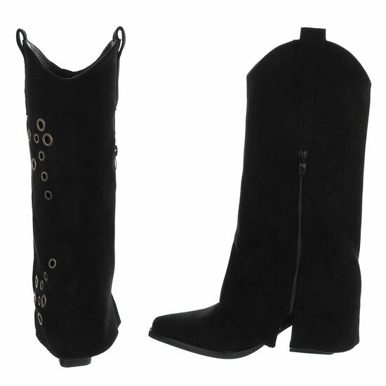 Zwarte suède biker-western laars Cibella met decoratieve ringen
