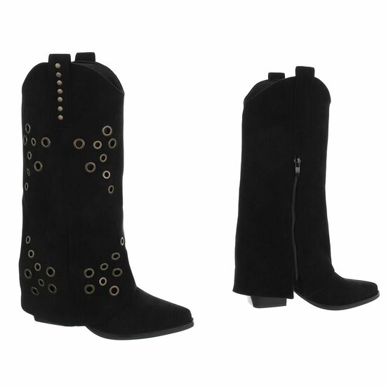 Zwarte suède biker-western laars Cibella met decoratieve ringen