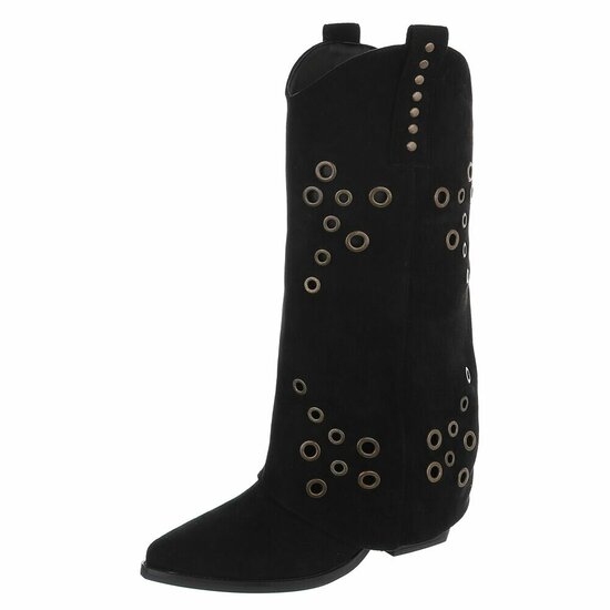 Zwarte suède biker-western laars Cibella met decoratieve ringen