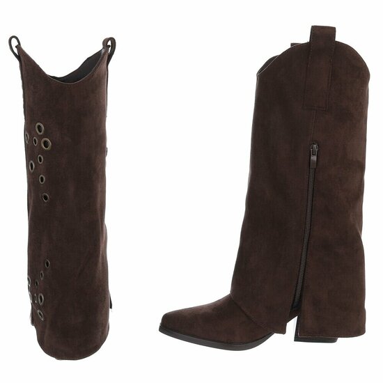 Bruine suède biker-western laars Cibella met decoratieve ringen