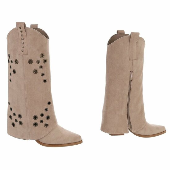 Kaki bruine suède biker-western laars Cibella met decoratieve ringen