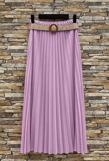 Lila geplooide midi rok met taille riem