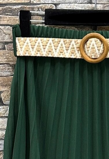 Groene geplooide midi rok met taille riem