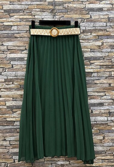 Groene geplooide midi rok met taille riem