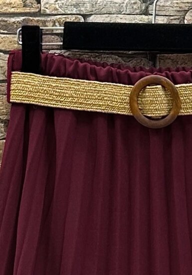 Bordeaux geplooide midi rok met taille riem