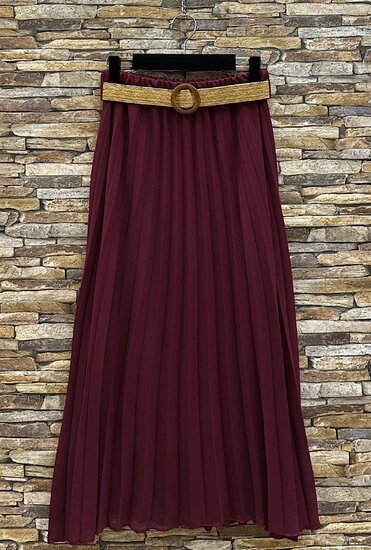 Bordeaux geplooide midi rok met taille riem