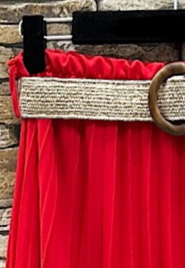 Rode geplooide midi rok met taille riem