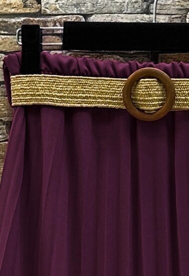 Purperen geplooide midi rok met taille riem