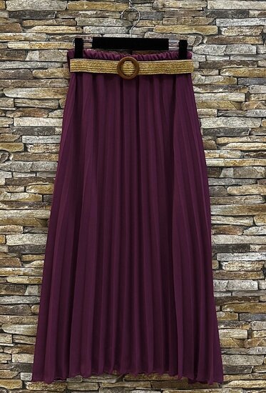 Purperen geplooide midi rok met taille riem
