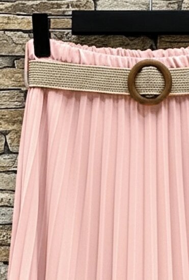 Licht rose geplooide midi rok met taille riem