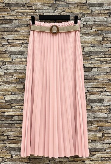 Licht rose geplooide midi rok met taille riem