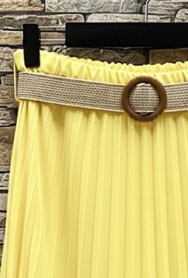 Licht gele geplooide midi rok met taille riem  TEMPORARY SOLD OUT