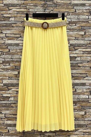 Licht gele geplooide midi rok met taille riem  TEMPORARY SOLD OUT