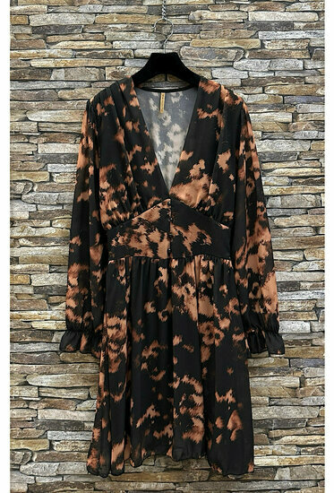 Mooie korte zwart-bruine jurk met print
