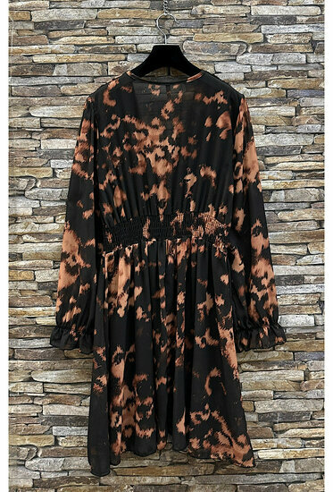 Mooie korte zwart-bruine jurk met print