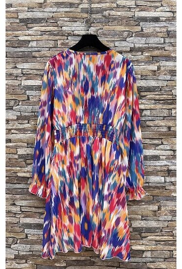 Mooie korte rainbow colours jurk met print