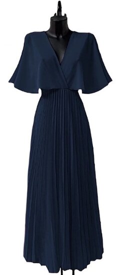 Elegante donker blauwe maxi plisse jurk 