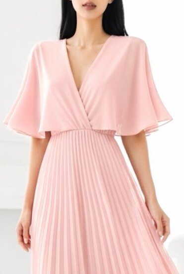 Elegante licht rose maxi plisse jurk 