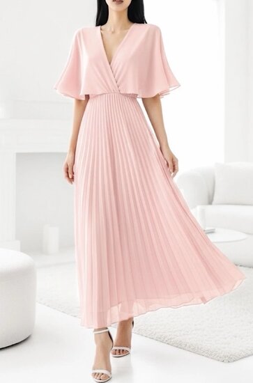 Elegante licht rose maxi plisse jurk 