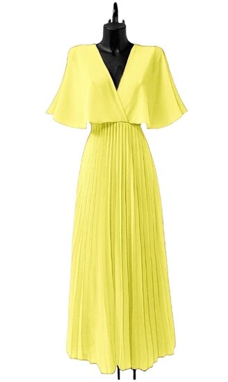 Elegante gele maxi plisse jurk 