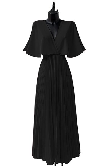 Elegante zwarte maxi plisse jurk 