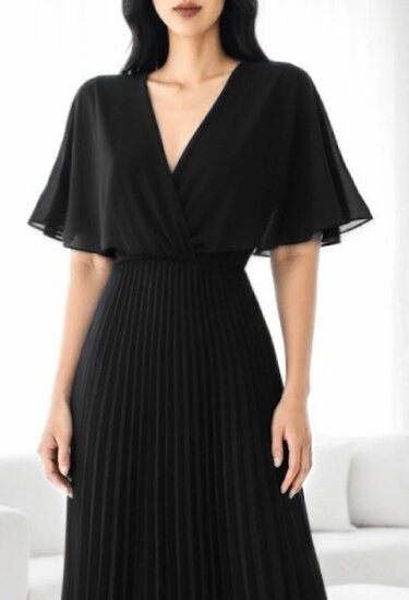 Elegante zwarte maxi plisse jurk 