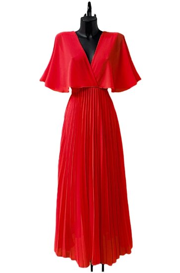 Elegante rode maxi plisse jurk 