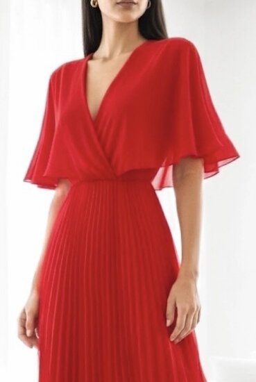 Elegante rode maxi plisse jurk 