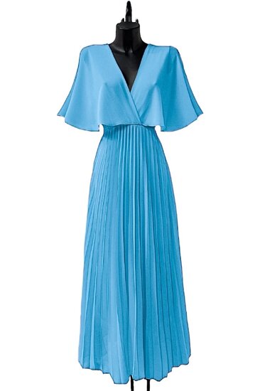 Elegante blauwe maxi plisse jurk 
