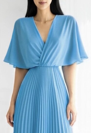 Elegante blauwe maxi plisse jurk 