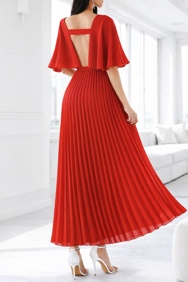 Elegante rode maxi plisse jurk 