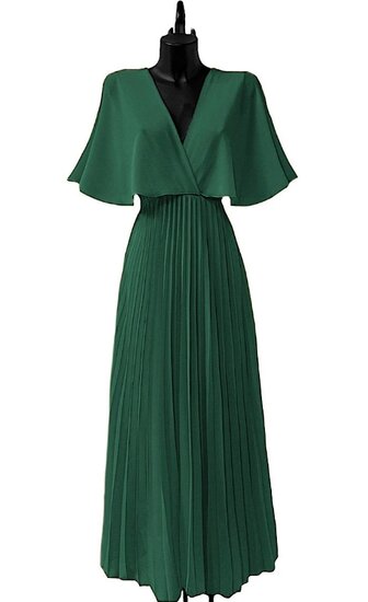 Elegante groene maxi plisse jurk 