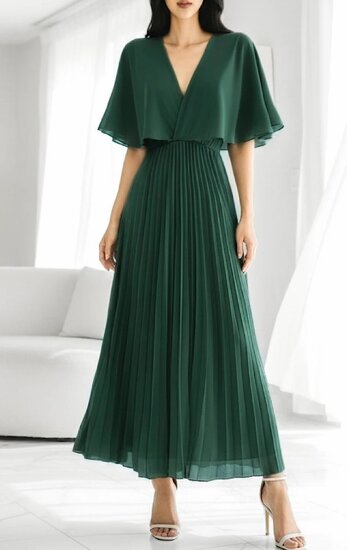 Elegante groene maxi plisse jurk 