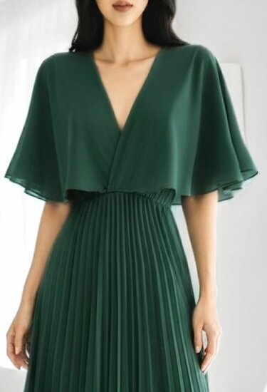Elegante groene maxi plisse jurk 
