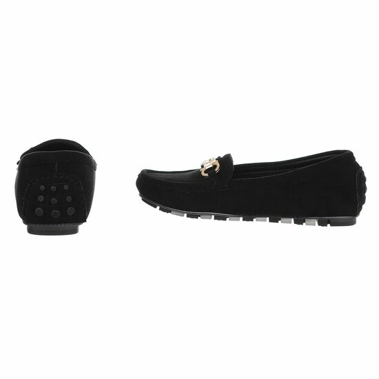 Zwarte suede mocassin Cora met gouden decoratie