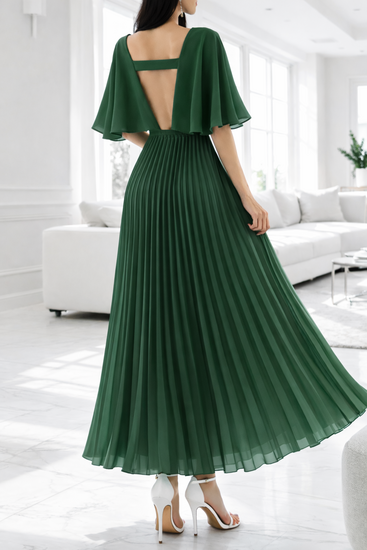 Elegante groene maxi plisse jurk 