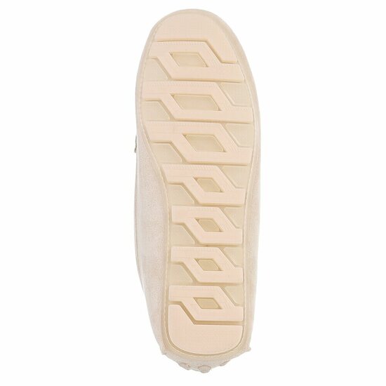 Beige suede mocassin Cora met gouden decoratie
