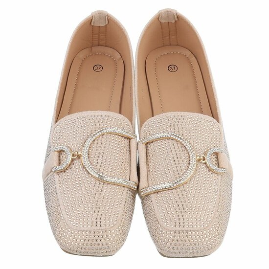 Beige elegante mocassin Cristina met gouden decoratie