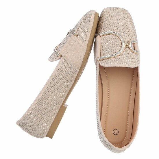 Beige elegante mocassin Cristina met gouden decoratie