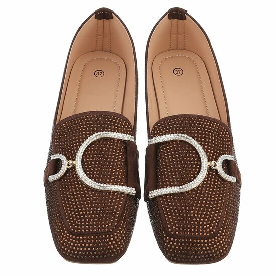 Coffee bruine elegante mocassin Cristina met gouden decoratie