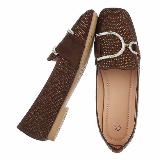 Coffee bruine elegante mocassin Cristina met gouden decoratie